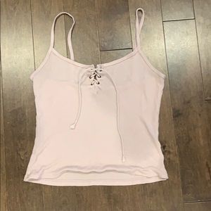light pink lace up crop top